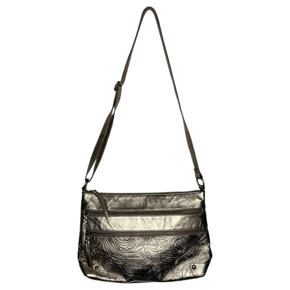 The Sak Collective Bag Metallic Gray Lance Leather Embossed Crossbody Purse - Picture 2 of 10